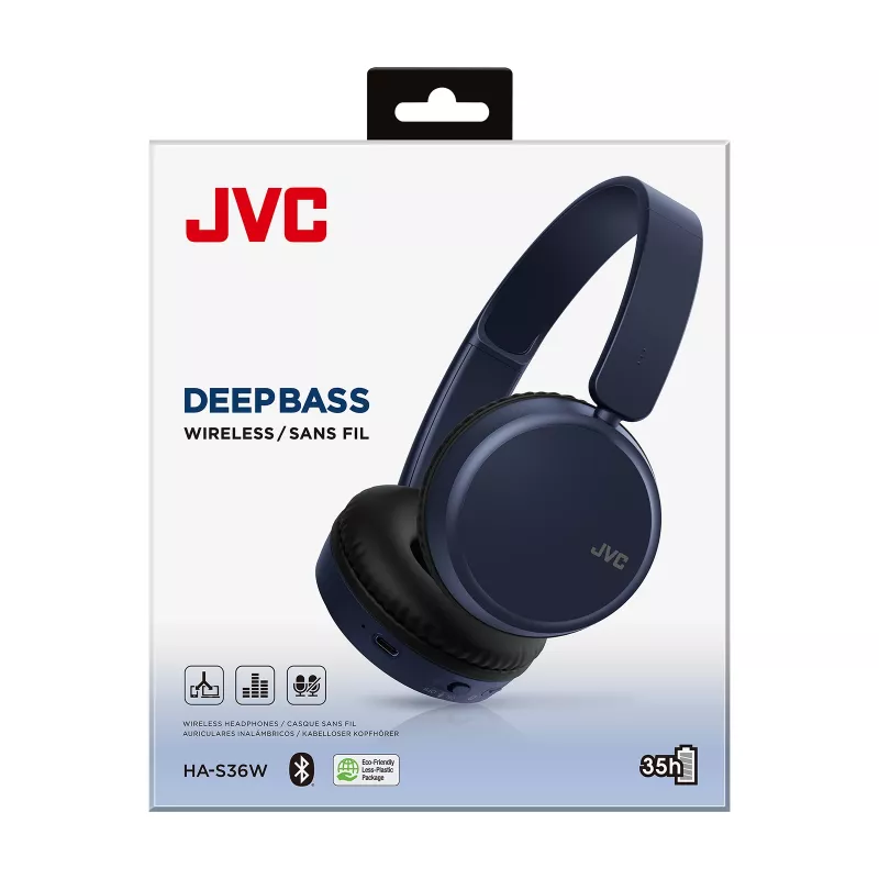 Belaidės ausinės ant galvos JVC HA-S36W-A-U mėlynos – Bluetooth 5.2, 35 h veikimo laikas, įmontuotas mikrofonas