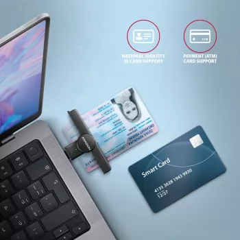 Axagon CRE-SMPC USB-C Smart kortų / ID kortelių skaitytuvas PocketReader, juodas