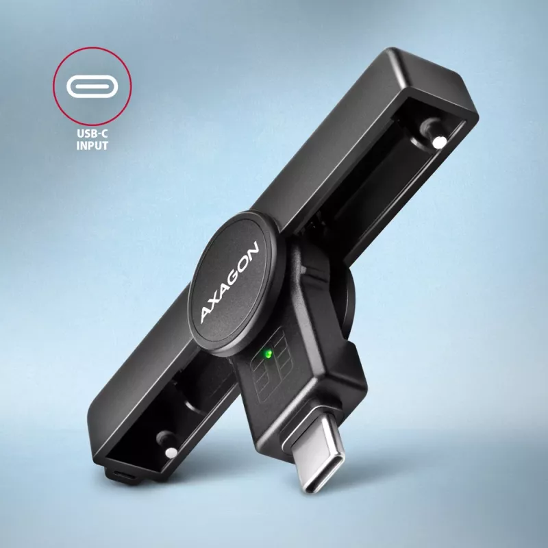 Axagon CRE-SMPC USB-C Smart kortų / ID kortelių skaitytuvas PocketReader, juodas