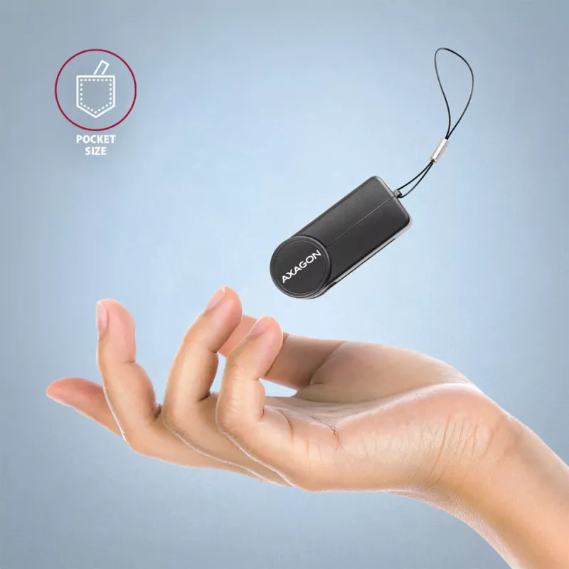 Axagon CRE-SMPC USB-C Smart kortų / ID kortelių skaitytuvas PocketReader, juodas