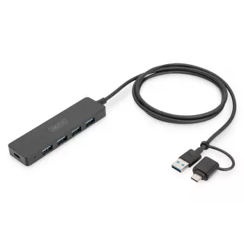 DIGITUS USB 3.0 4 prievadų plonas USB-C adapteriu 5Gbps 1m kabeliu