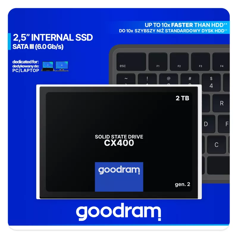 2,5 colio SATA III SSD GOODRAM CX400 2,05 TB (2048 GB) 3D NAND, Skaitymas 550 MB/s, Rašymas 500 MB/s, TBW 720, MTBF 2 000 000 h