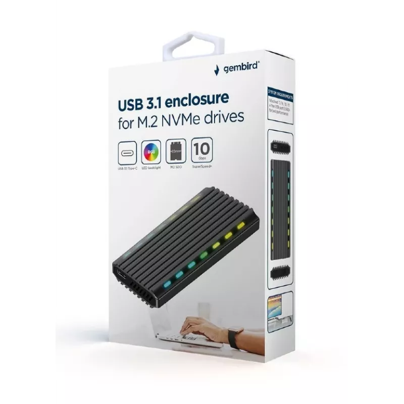 SSD dėklas GEMBIRD EE2280-U3C-03 juodas vienam M.2 diskui, USB 3.2 Gen 2 (10 Gbit/s), USB Type-C, aliuminis