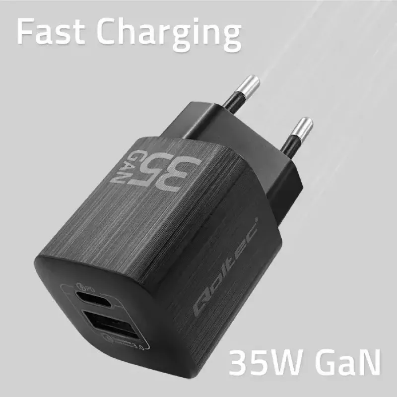 Kroviklis QOLTEC 50764 vidaus kintamosios srovės greitasis kroviklis USB-C 35W PD 3.0 + USB-A, 5–20V, C tipo eurokištukas