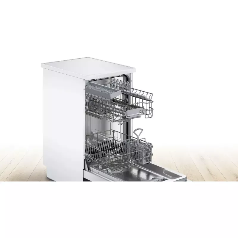 Bosch indaplovė SPS2HKW58E — Serie 2 siaura 45 cm, 10 komplektų, 46 dB, nerūdijančio plieno vidus