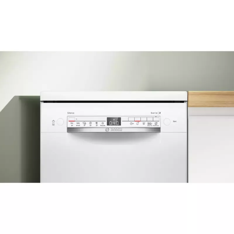 Bosch indaplovė SPS2HKW58E — Serie 2 siaura 45 cm, 10 komplektų, 46 dB, nerūdijančio plieno vidus