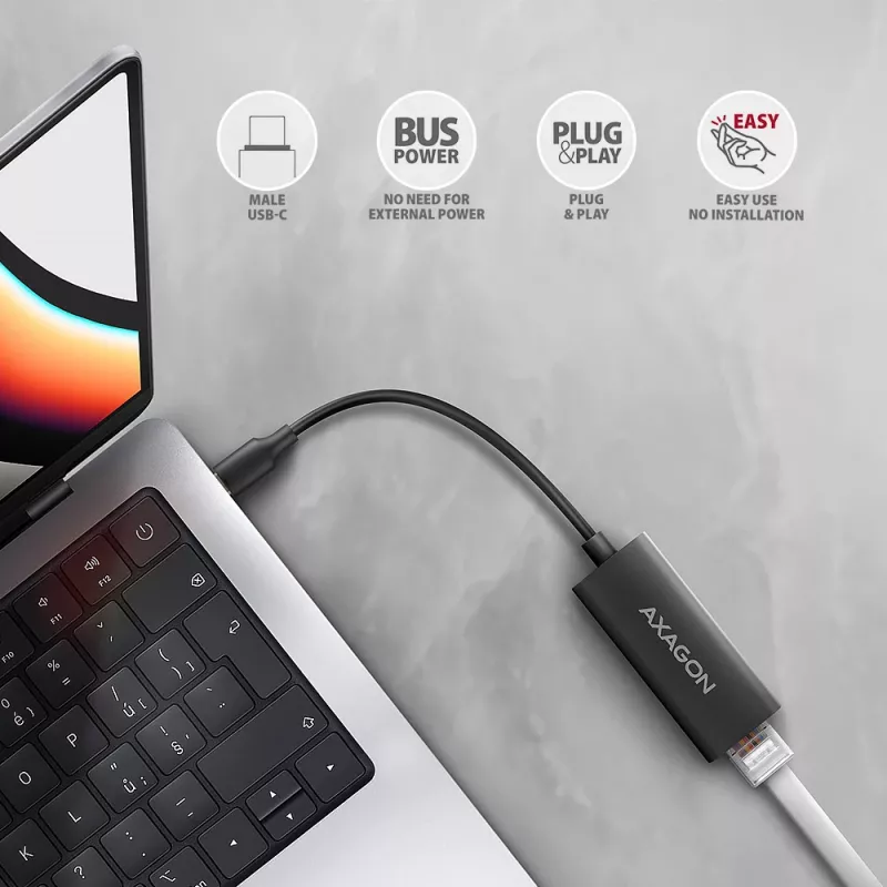 Axagon ADE-ARC USB-C 3.2 Gen 1 – Gigabit Ethernet adapteris, Realtek 8153