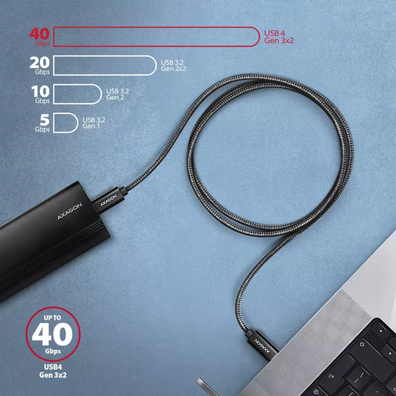 USB-C laidas Axagon BUCM4X-CM10AB USB4 Gen 3x2 1m Juodas