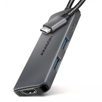 Axagon HMC-5H8K USB 5Gbps šakotuvas 2x USB-A USB-C HDMI 8k/30Hz PD 100W kabelis USB-C Wired USB 3.2 Gen 1 (3.1 Gen 1) Type-C Pilka