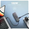 Axagon HMC-5H8K USB 5Gbps šakotuvas 2x USB-A USB-C HDMI 8k/30Hz PD 100W kabelis USB-C Wired USB 3.2 Gen 1 (3.1 Gen 1) Type-C Pilka
