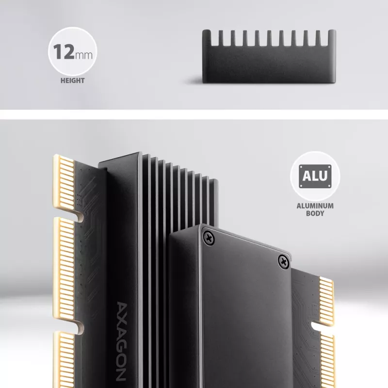 AXAGON PCEM2-XS PCIe x16 adapteris M.2 NVMe M-key lizdu su pasyviu aliumininiu radiatoriumi