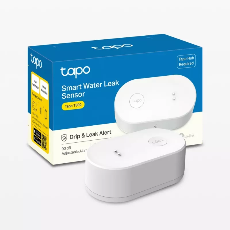 Vandens nuotėkio detektorius TP-Link Tapo T300 Wi‑Fi, reguliuojamas aliarmas 90 dB, IP67, baterija (2×AAA), reikalingas Hub
