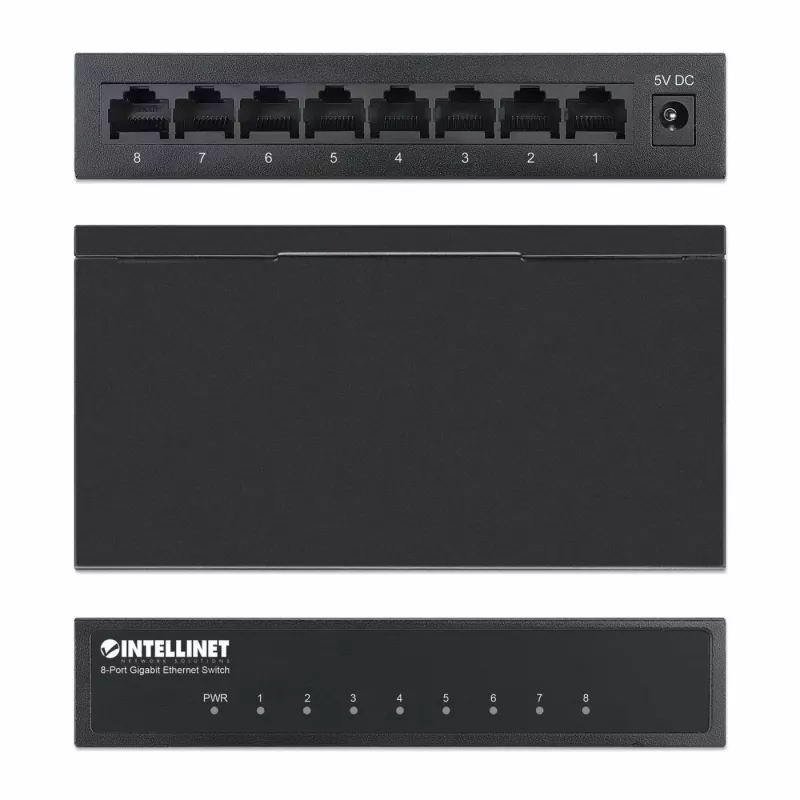 Intellinet 8 prievadų Gigabit Ethernet tinklo jungiklis, stalinis, metalinis korpusas, IEEE 802.3az (energiją taupantis Ethernet)