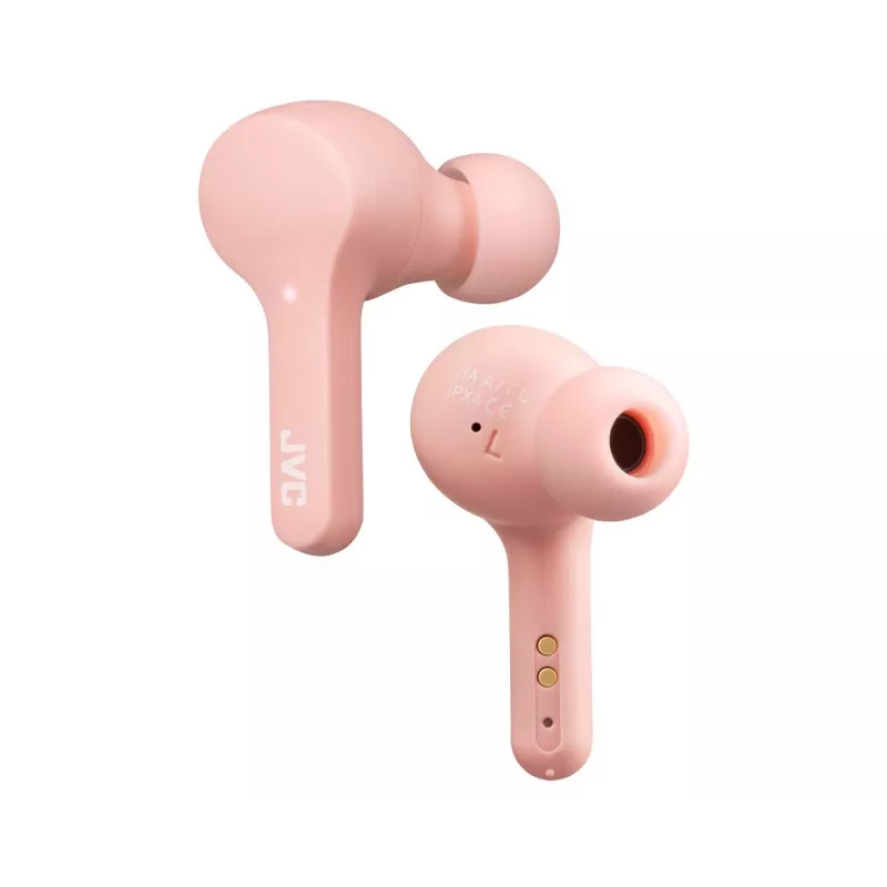 Belaidės ausinės JVC HA-A7T-P, į ausį, Bluetooth 5.0, IPX4, 6 h baterija (14 h su dėklu), belaidis įkrovimas, balta