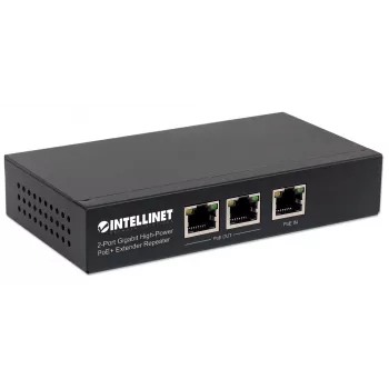 Intellinet 2 prievadų Gigabit didelės galios PoE+ prailgintuvas kartotuvas, IEEE 802.3at/af, metalinis