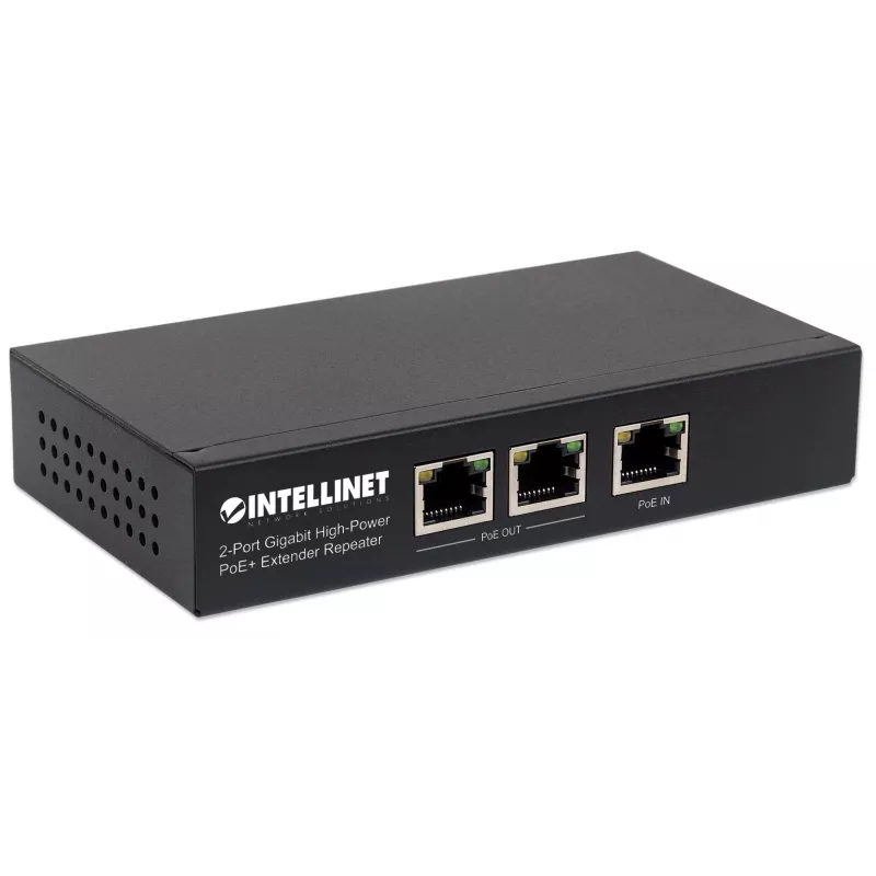 Intellinet 2 prievadų Gigabit didelės galios PoE+ prailgintuvas kartotuvas, IEEE 802.3at/af, metalinis