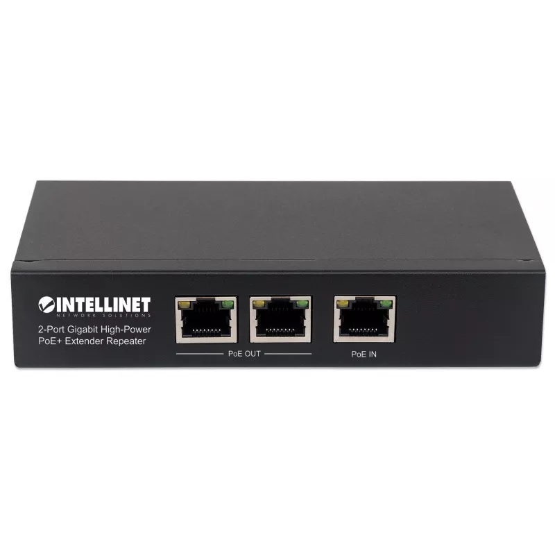Intellinet 2 prievadų Gigabit didelės galios PoE+ prailgintuvas kartotuvas, IEEE 802.3at/af, metalinis