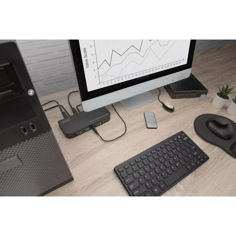 DIGITUS KVM jungiklis 2x1 HDMI, HDMI išvestis, USB, 4Kx2K@60Hz
