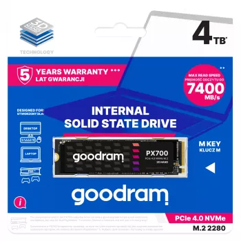 Goodram PX700 SSD SSDPR-PX700-04T-80 vidinis kietasis diskas 4 TB M.2 PCI Express 4.0 NVMe 3D NAND