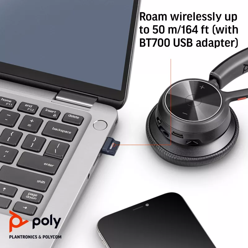 HP Poly Voyager 4320 UC Stereo USB-A ausinės + BT700 USB-A adapteris + įkrovimo stovas