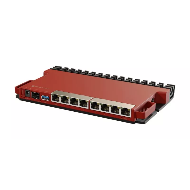 Laidinio maršruto parinktuvas MikroTik L009UiGS-RM — 8x RJ-45, 2.5 Gigabit Ethernet, 1x SFP, 1x USB, 800 MHz CPU, 512 MB RAM, raudonas