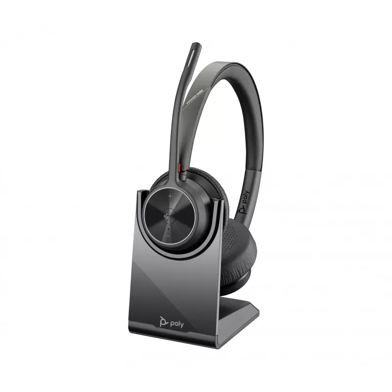 HP Poly Voyager 4320 belaidė ausinė su Microsoft Teams sertifikatu, BT700 adapteriu ir įkrovimo stovu