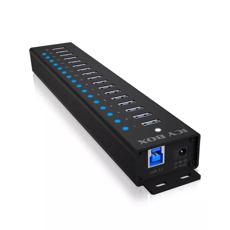 ICY BOX 17 prievadų USB 3.2 Gen 1 šakotuvas (aliuminis, juodas)