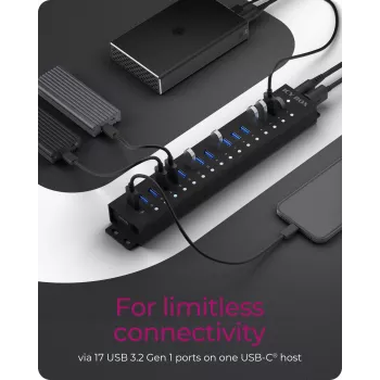 ICY BOX 17 prievadų USB 3.2 Gen 1 šakotuvas (aliuminis, juodas)
