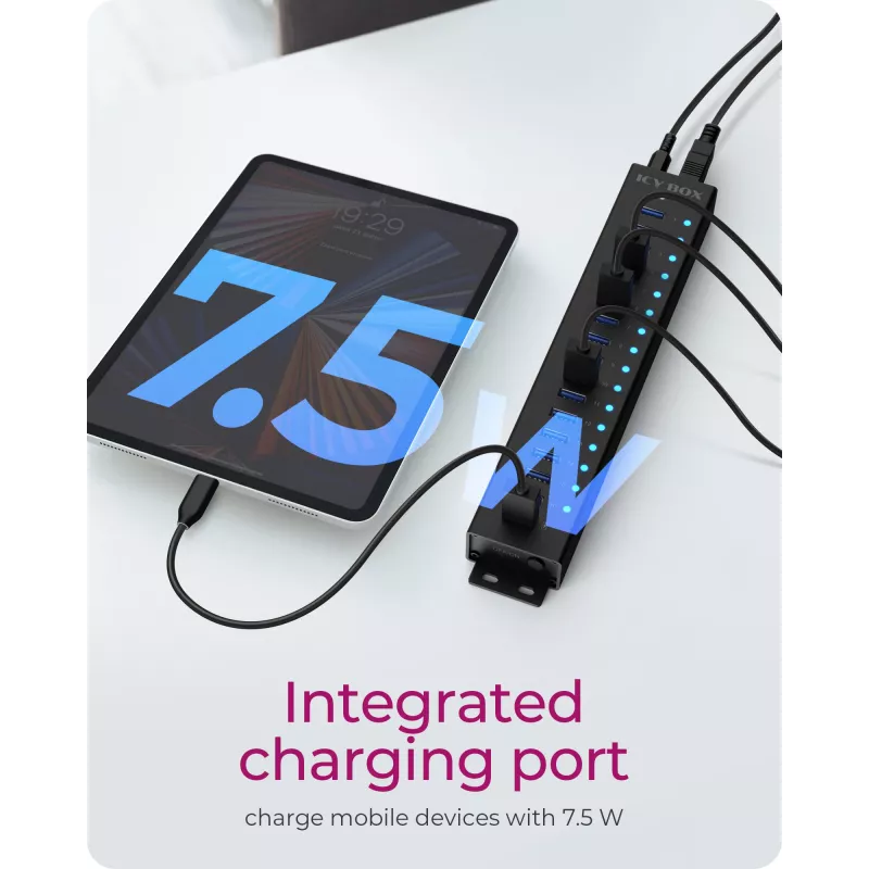 ICY BOX 17 prievadų USB 3.2 Gen 1 šakotuvas (aliuminis, juodas)