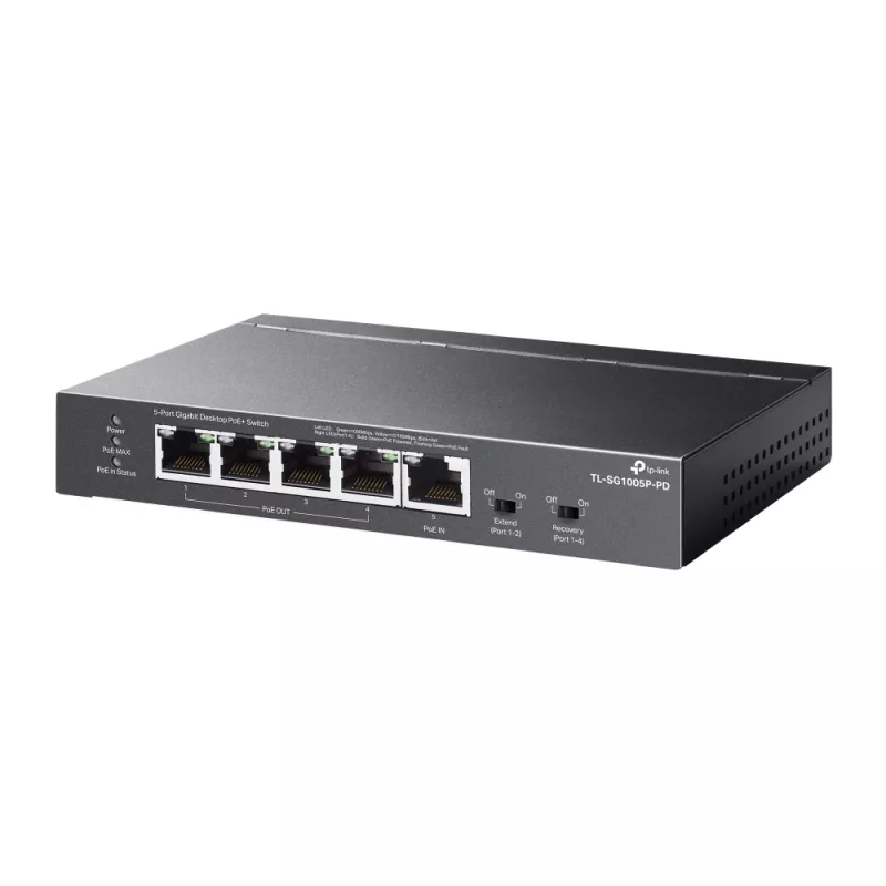 TP-Link TL-SG1005P-PD tinklo jungiklis Gigabit Ethernet (10/100/1000) su PoE, juodas