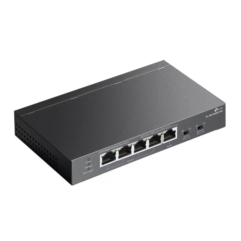 TP-Link TL-SG1005P-PD tinklo jungiklis Gigabit Ethernet (10/100/1000) su PoE, juodas