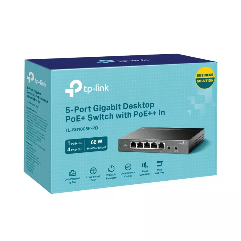 TP-Link TL-SG1005P-PD tinklo jungiklis Gigabit Ethernet (10/100/1000) su PoE, juodas