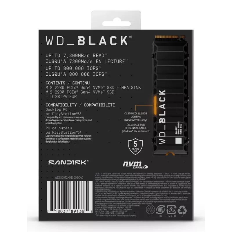 WESTERN DIGITAL SSD - WD_BLACK SN850X - 1TB - PCIe Gen4 x4 - M.2 2280 - su radiatoriumi