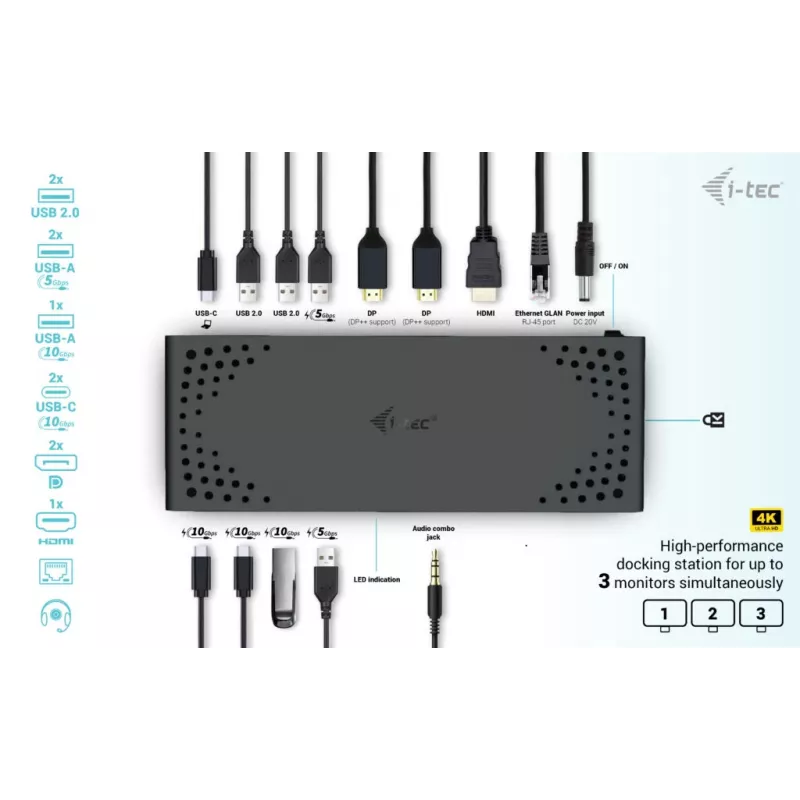 i-tec USB-C Triple Display Docking Station Gen 2 Power Delivery 100W