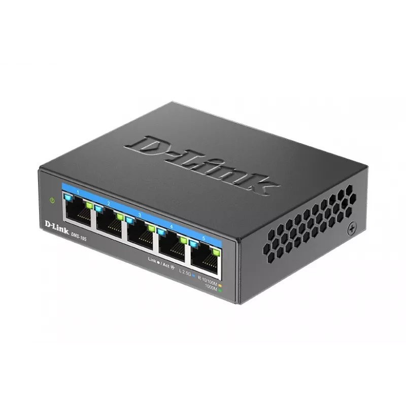 D-Link DMS-105 5 prievadų 2,5G kelių gigabitų stalinis jungiklis, nevaldomas L2, 5x2.5G prievadai