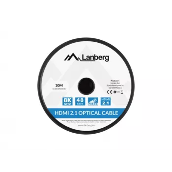 HDMI kabelis LANBERG CA-HDMI-30FB-0100-BK 10 m, HDMI Type A 2.1, 48 Gbit/s, 144 Hz, HDR, ARC, Ethernet