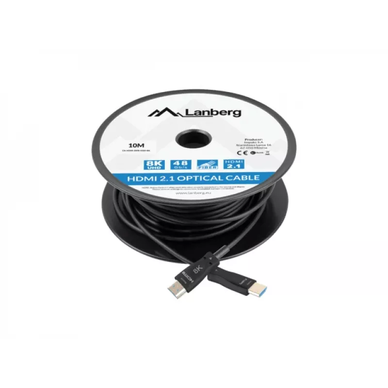 HDMI kabelis LANBERG CA-HDMI-30FB-0100-BK 10 m, HDMI Type A 2.1, 48 Gbit/s, 144 Hz, HDR, ARC, Ethernet