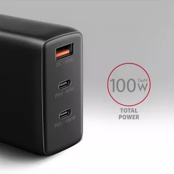 AXAGON ACU-DPQ100 sieninis įkroviklis 100W, PD3.0 & QC 4+, trys išėjimai, GaN