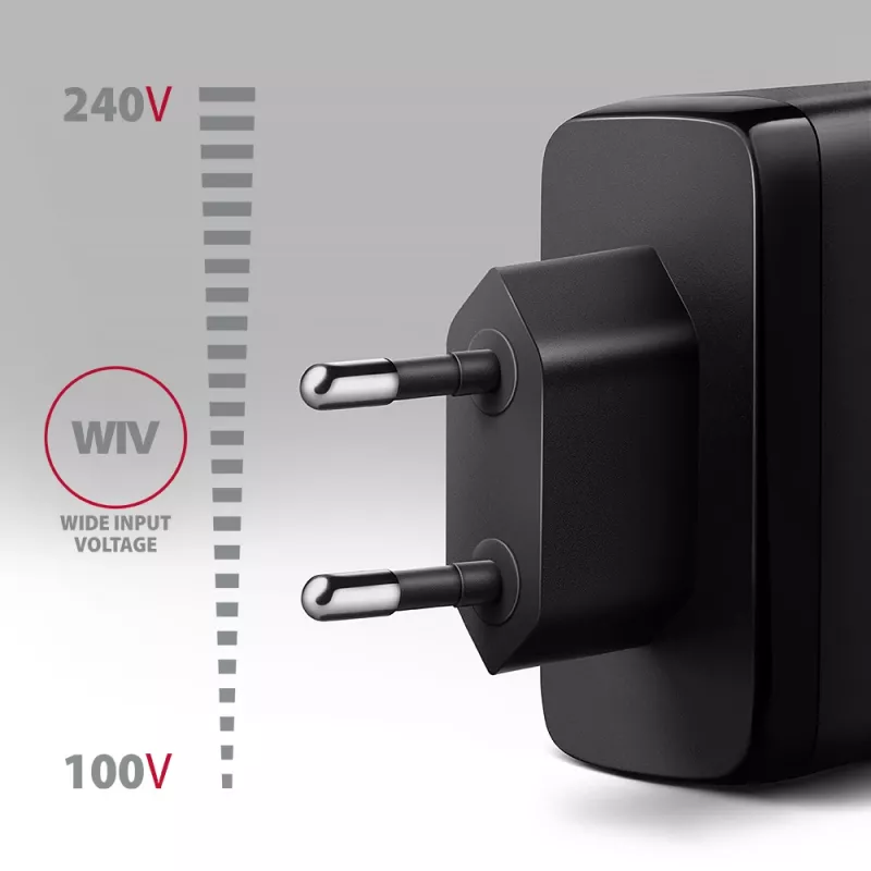 AXAGON ACU-DPQ100 sieninis įkroviklis 100W, PD3.0 & QC 4+, trys išėjimai, GaN