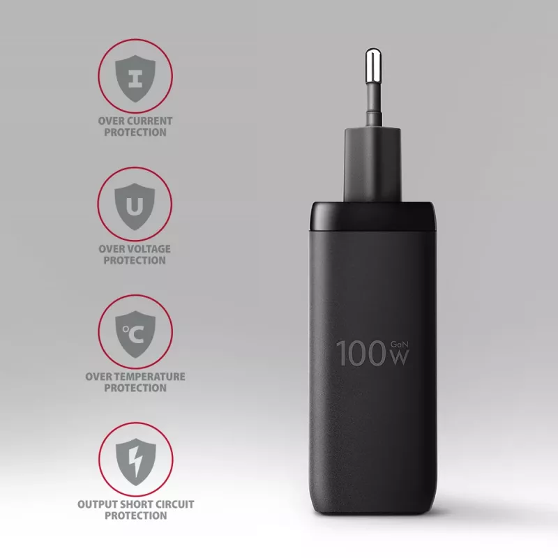 AXAGON ACU-DPQ100 sieninis įkroviklis 100W, PD3.0 & QC 4+, trys išėjimai, GaN