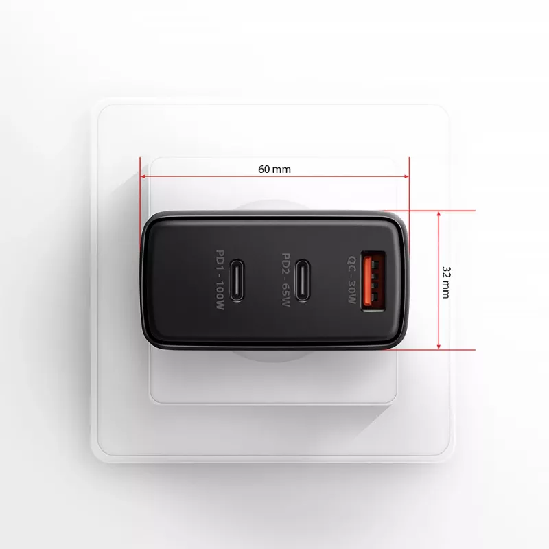 AXAGON ACU-DPQ100 sieninis įkroviklis 100W, PD3.0 & QC 4+, trys išėjimai, GaN