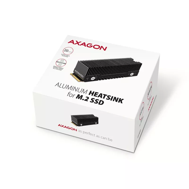 Axagon CLR-M2XT aliumininis pasyvus aušintuvas vienpusiams ir dvipusiams M.2 SSD diskams, dydis 2280, aukštis 24 mm
