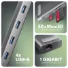 Axagon HMC-10HLS USB 5Gbps centrinis įrenginys, 4x USB-A, HDMI 4K/60Hz, RJ-45, SD/microSD, PD 100W