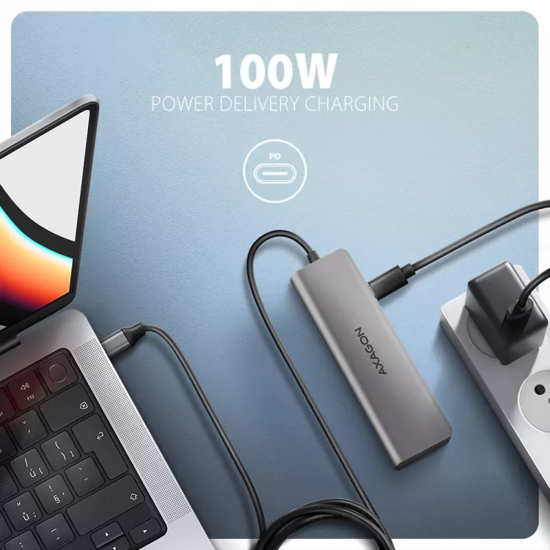 Axagon HMC-5H USB 5Gbps šakotuvas, 3x USB-A, HDMI 4K/30Hz, PD 100W, 100cm USB-C laidas