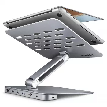 Axagon HMC-STND 7v1 USB-C stovas ir stotelė nešiojamam kompiuteriui, HDMI 4K/60Hz, GLAN, PD 100W, 3x USB-A 5Gbps, 60 cm kabelis