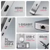 Axagon HMC-STND 7v1 USB-C stovas ir stotelė nešiojamam kompiuteriui, HDMI 4K/60Hz, GLAN, PD 100W, 3x USB-A 5Gbps, 60 cm kabelis