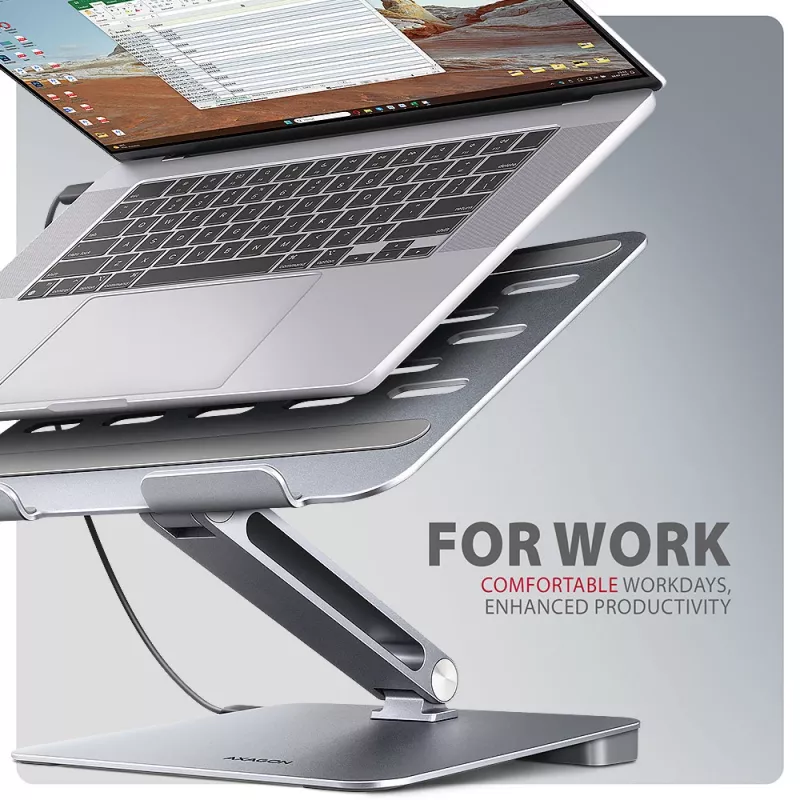 Axagon HMC-STND 7v1 USB-C stovas ir stotelė nešiojamam kompiuteriui, HDMI 4K/60Hz, GLAN, PD 100W, 3x USB-A 5Gbps, 60 cm kabelis