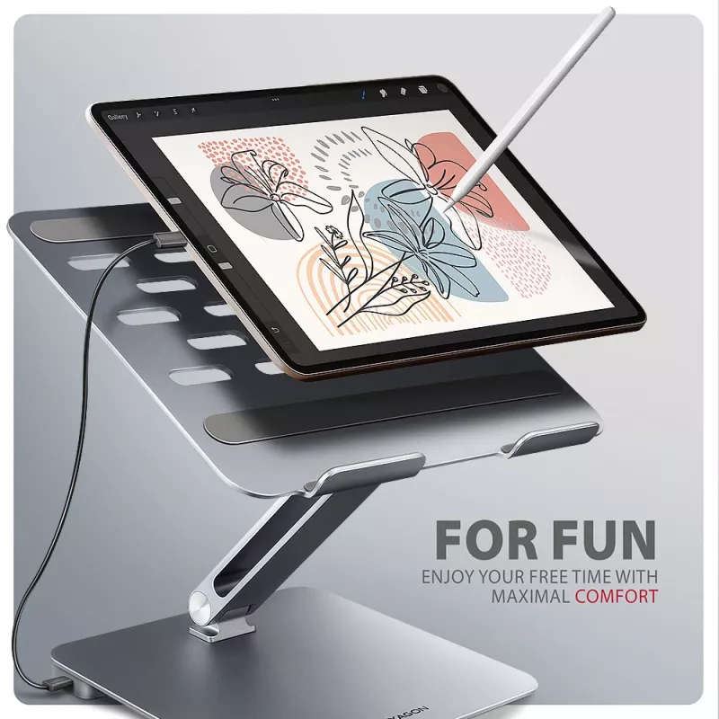 Axagon HMC-STND 7v1 USB-C stovas ir stotelė nešiojamam kompiuteriui, HDMI 4K/60Hz, GLAN, PD 100W, 3x USB-A 5Gbps, 60 cm kabelis