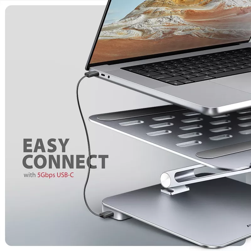 Axagon HMC-STND 7v1 USB-C stovas ir stotelė nešiojamam kompiuteriui, HDMI 4K/60Hz, GLAN, PD 100W, 3x USB-A 5Gbps, 60 cm kabelis
