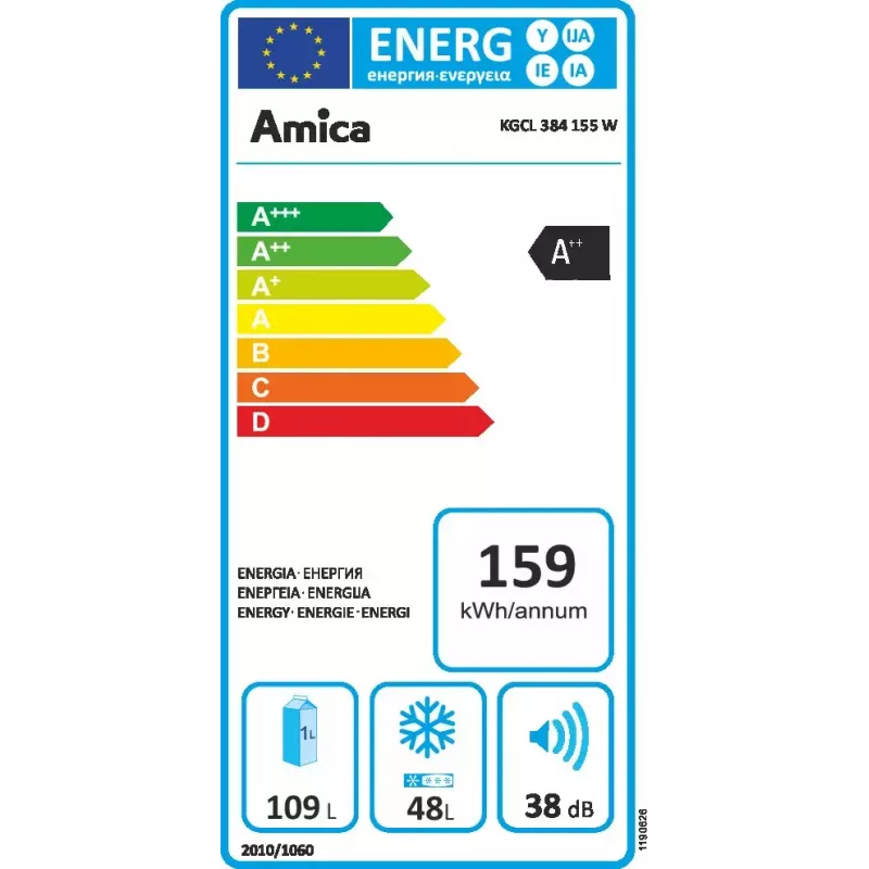 Amica KGCL 384 155 W Laisvai pastatomas šaldytuvas 157 L